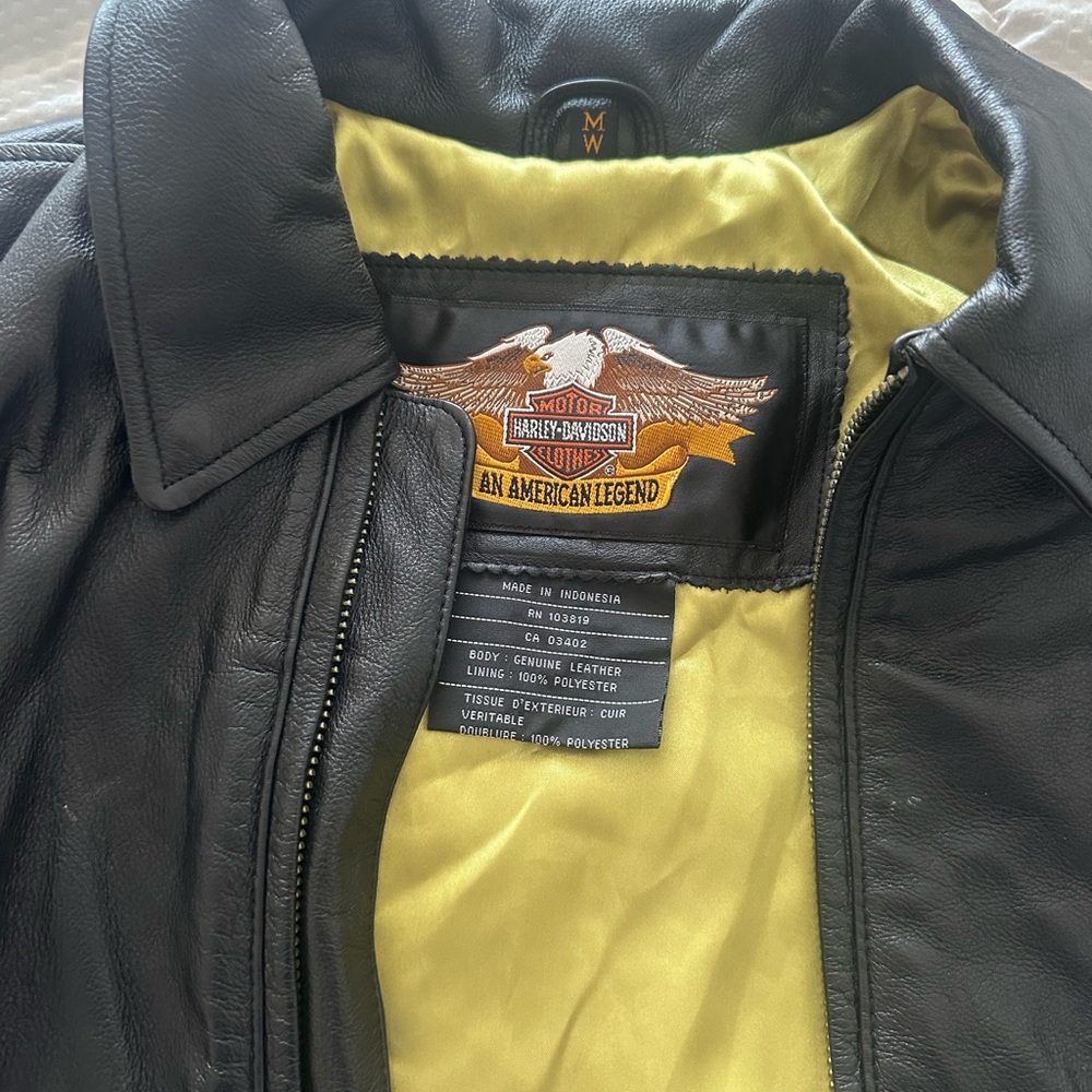 Black Harley Davidson Leather Jacket with Yellow Lining genuine leather - Picture 2 of 3